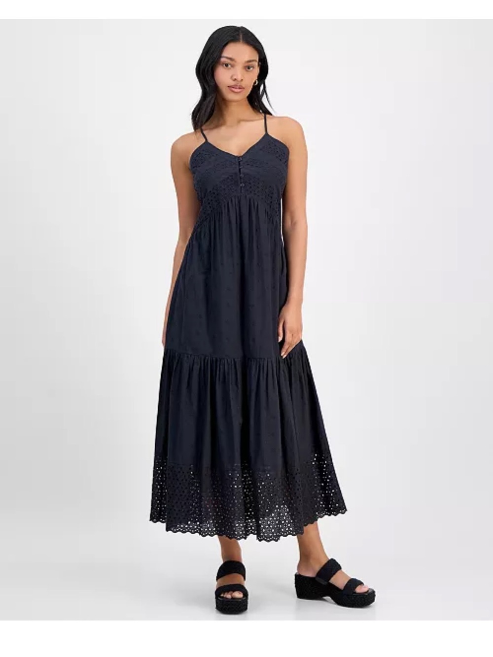 NWT And Now This Tiered Eyelet Maxi Dress. Racer back. Cotton. Boho. Prairie. XL - Picture 1 of 9